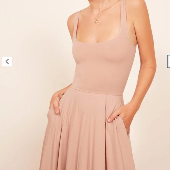 Reformation Jeans Rou Blush Pink Fit and Flare Midi Dress Minimalist Barbiecore - Picture 3 of 11
